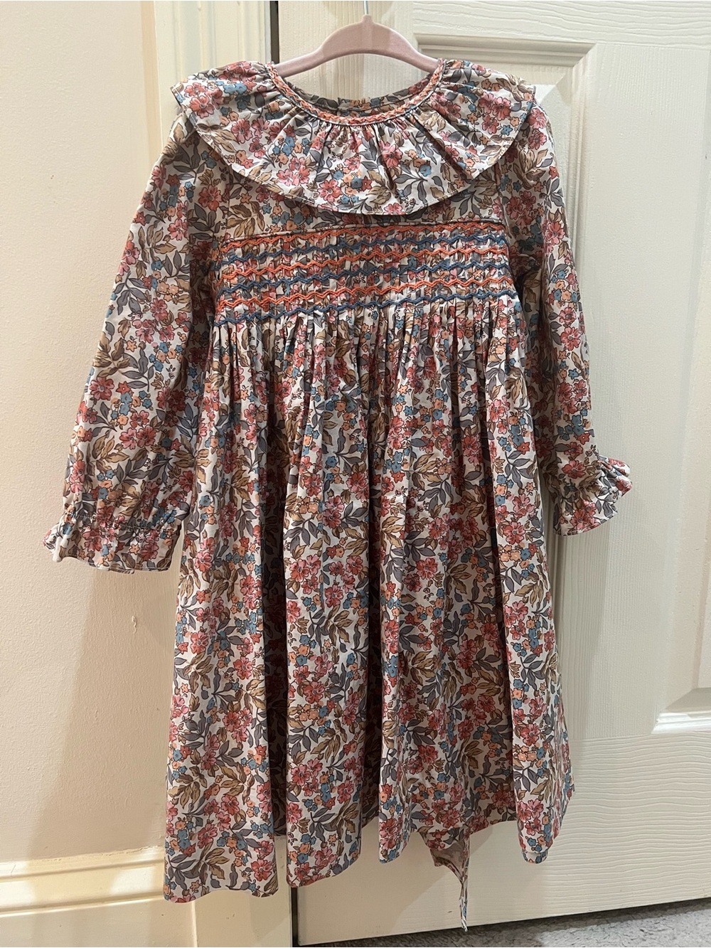 Sophie & Lucas Smocked Fall Floral Long-Sleeve Dress in Multi-Color